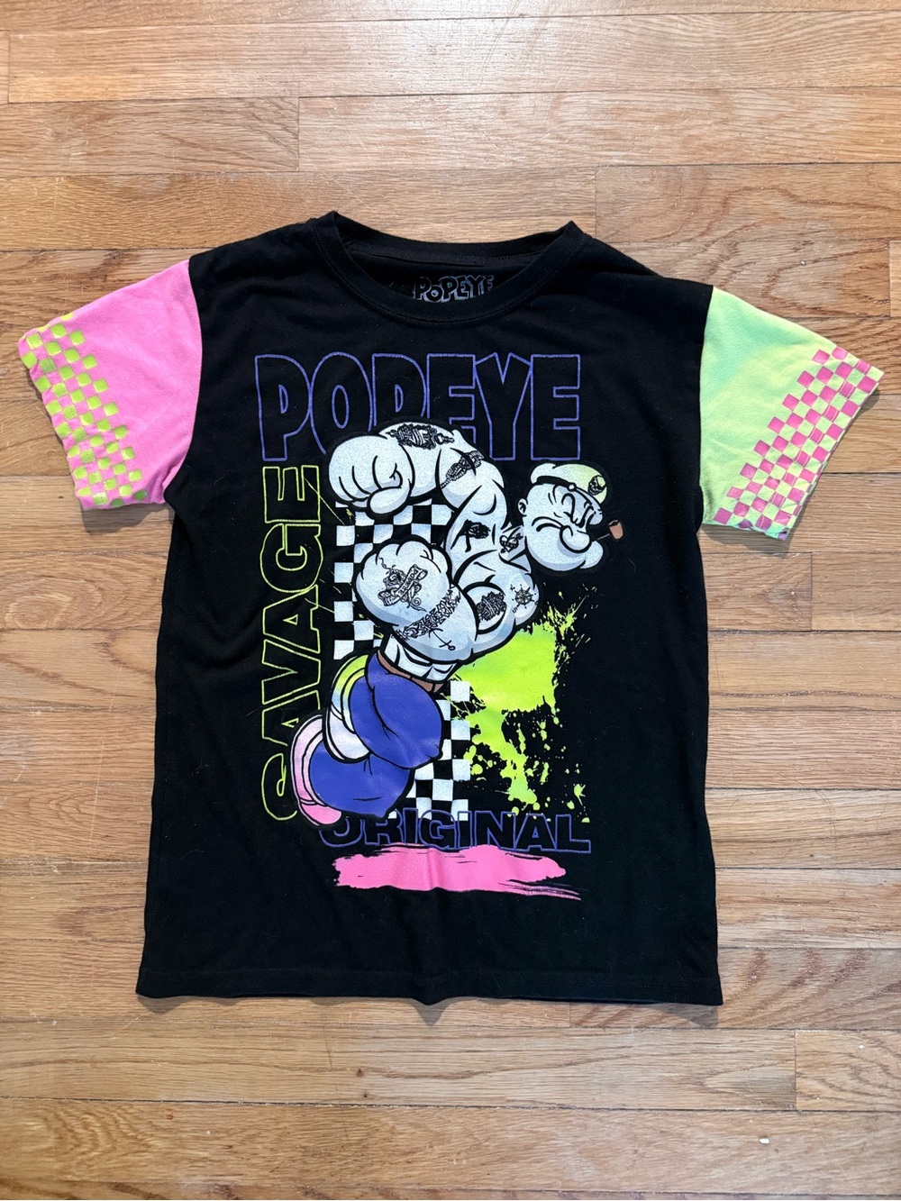 Popeye Neon-Accent Black Graphic Tee for Kids